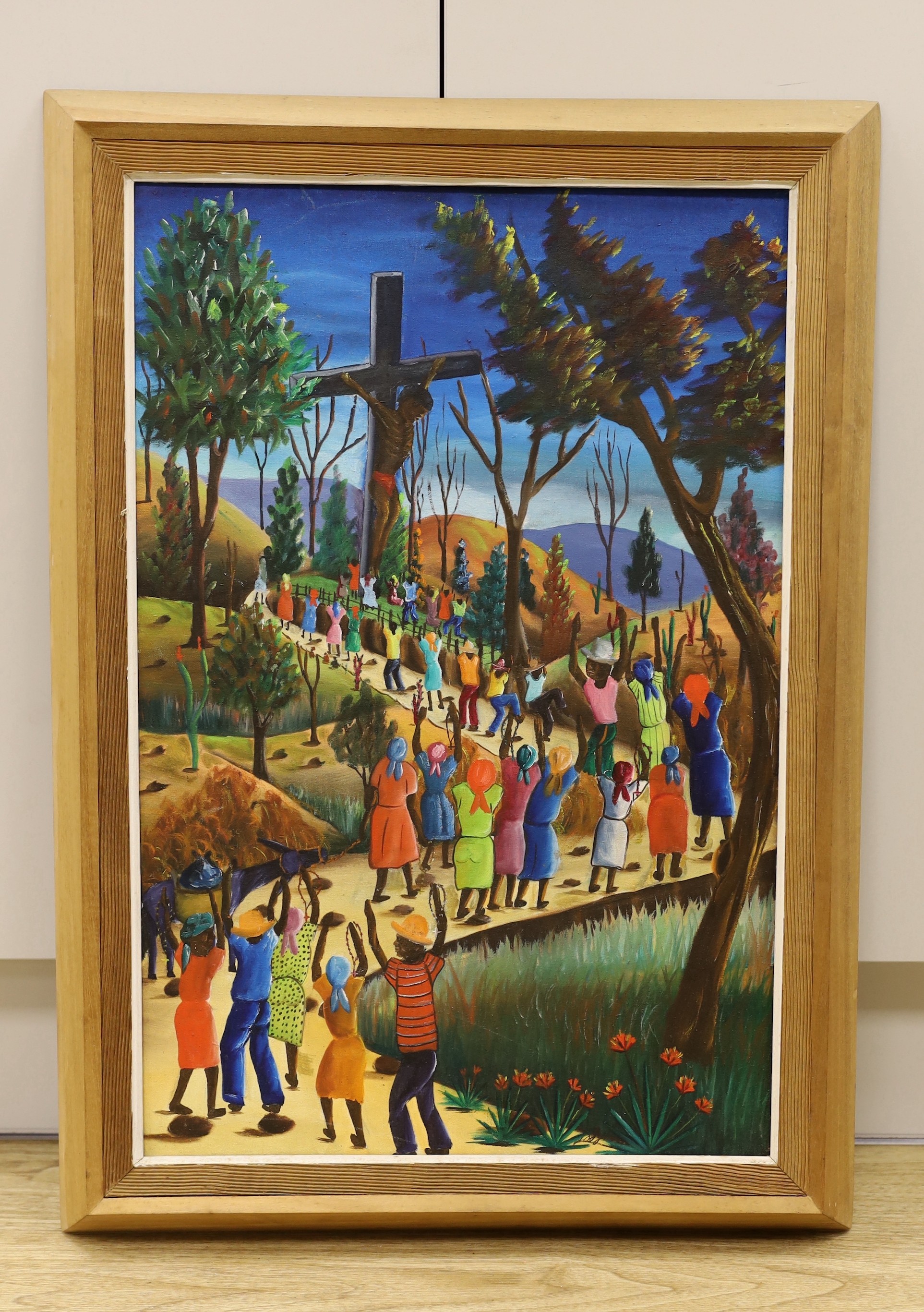Nader's Art Gallery, Haiti, oil on canvas, 'The Crucifixion', indistinctly signed, 60 x 40cm